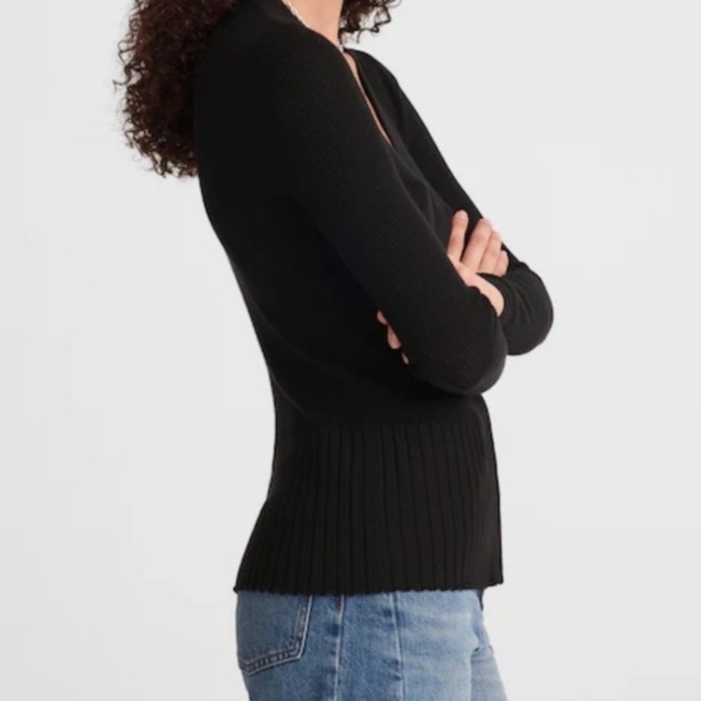 Madewell Black Merino Silk Blend V-Neck Button Front Cardigan Sweater Black XS - Picture 3 of 11
